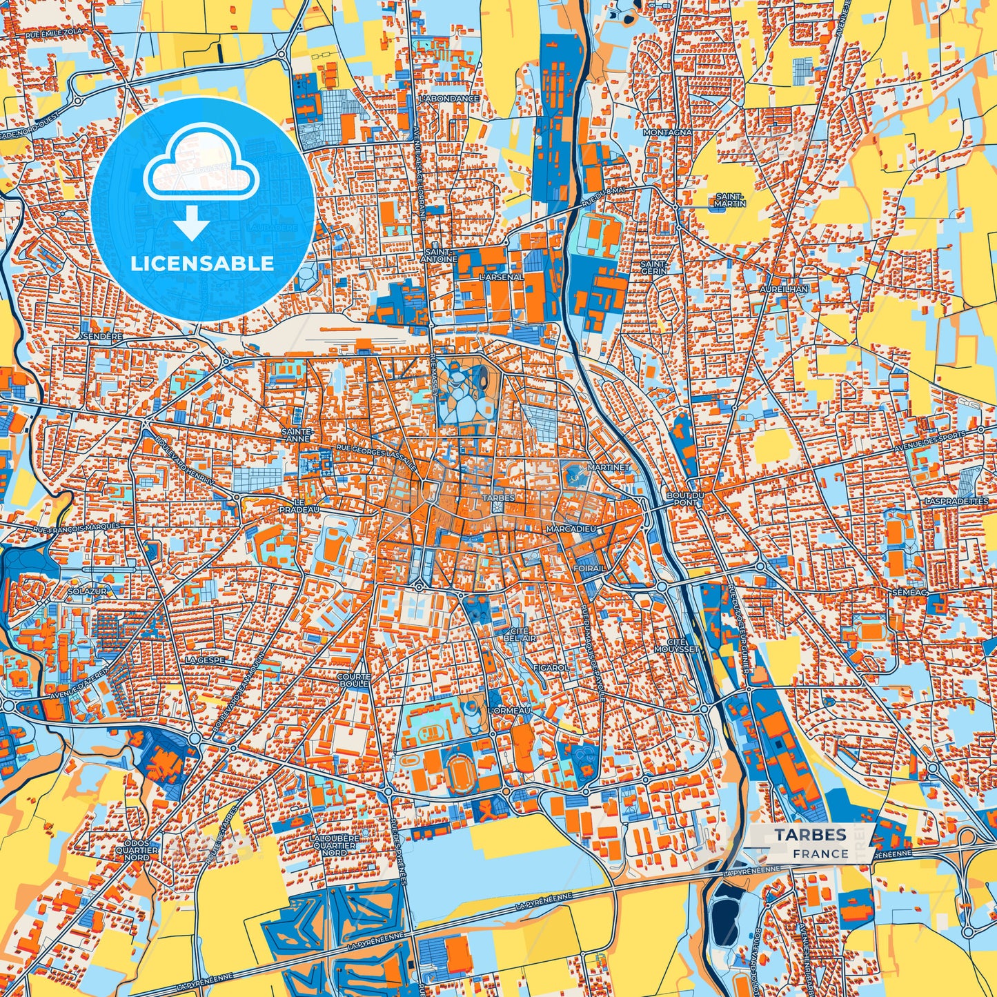 Canvas Print Template of Tarbes Street Map