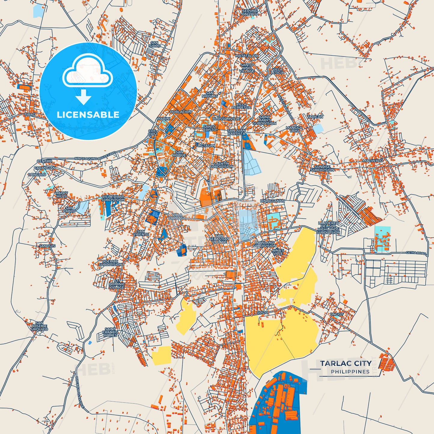 Canvas Print Template of Tarlac City Street Map