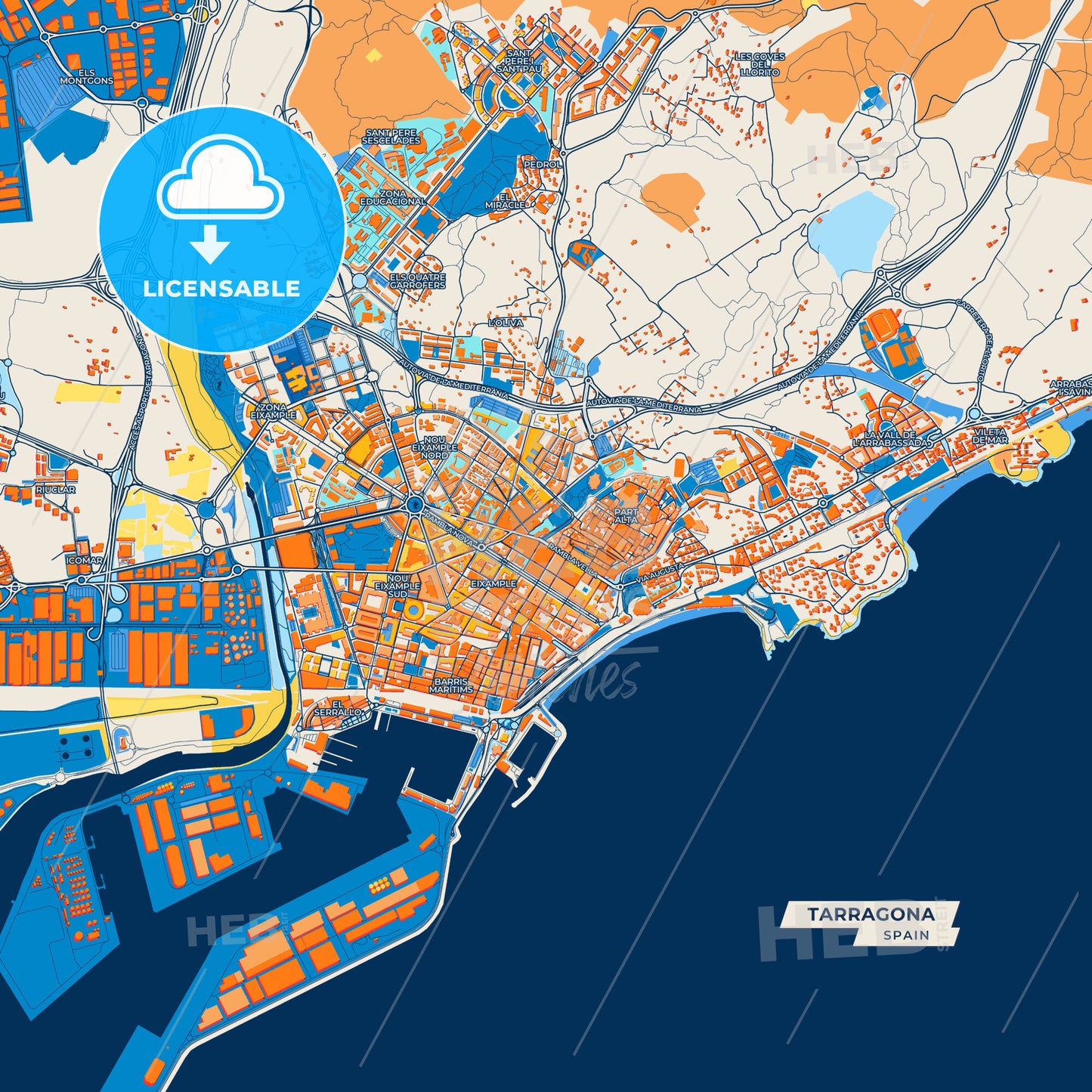 Canvas Print Template of Tarragona Street Map