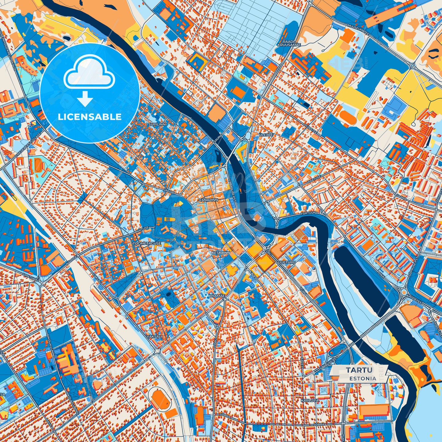 Canvas Print Template of Tartu Street Map