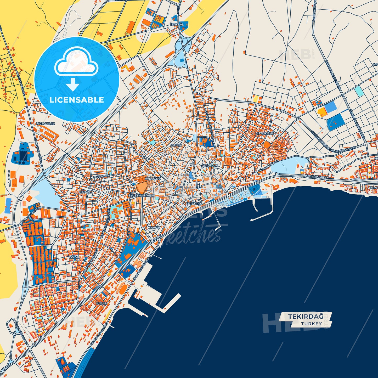Canvas Print Template of Tekirdağ Street Map