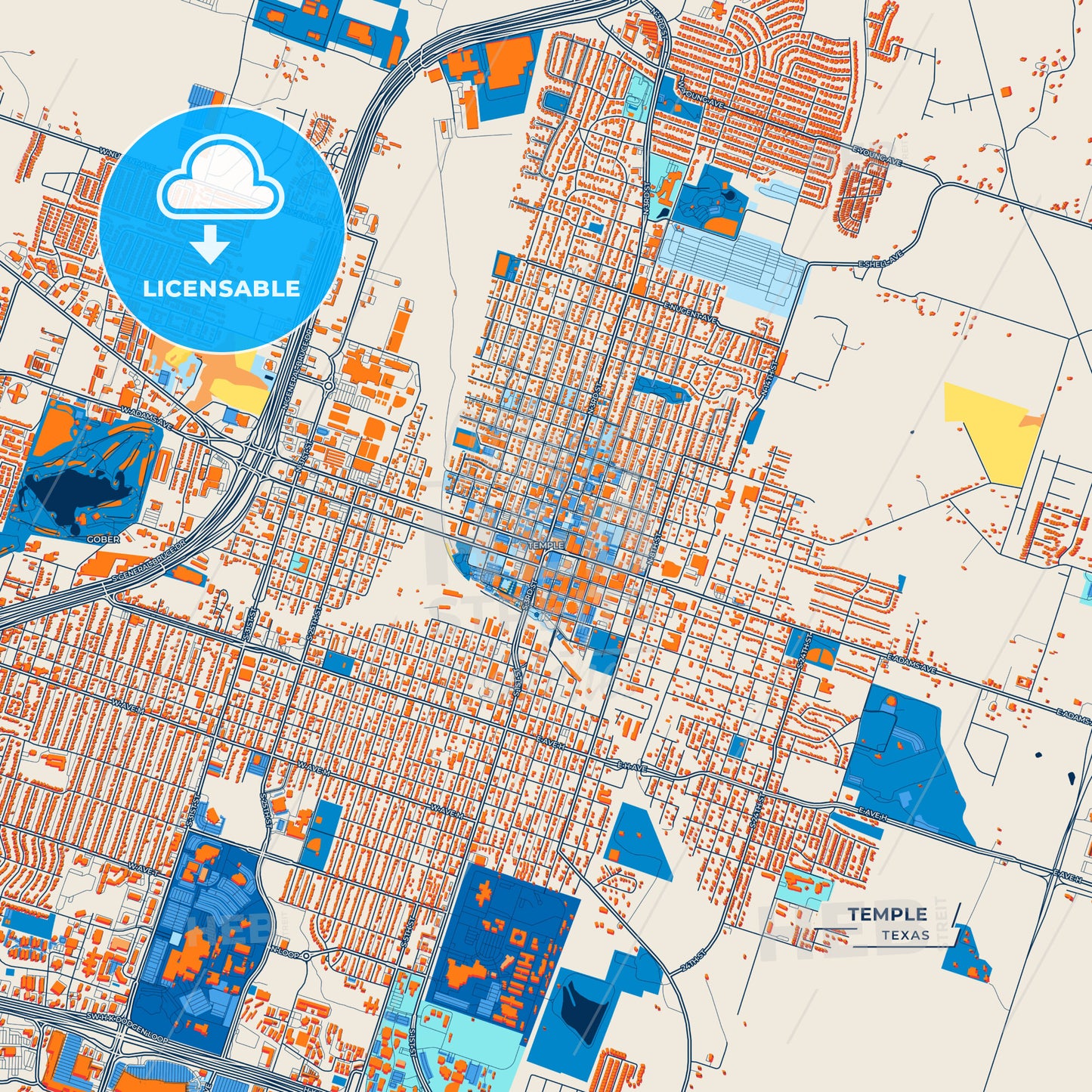 Canvas Print Template of Temple Street Map