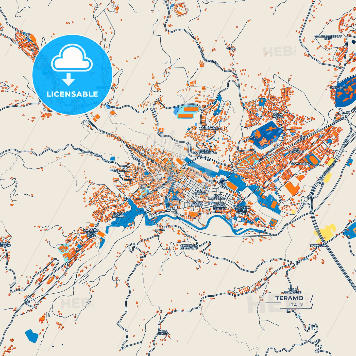 Canvas Print Template of Teramo Street Map