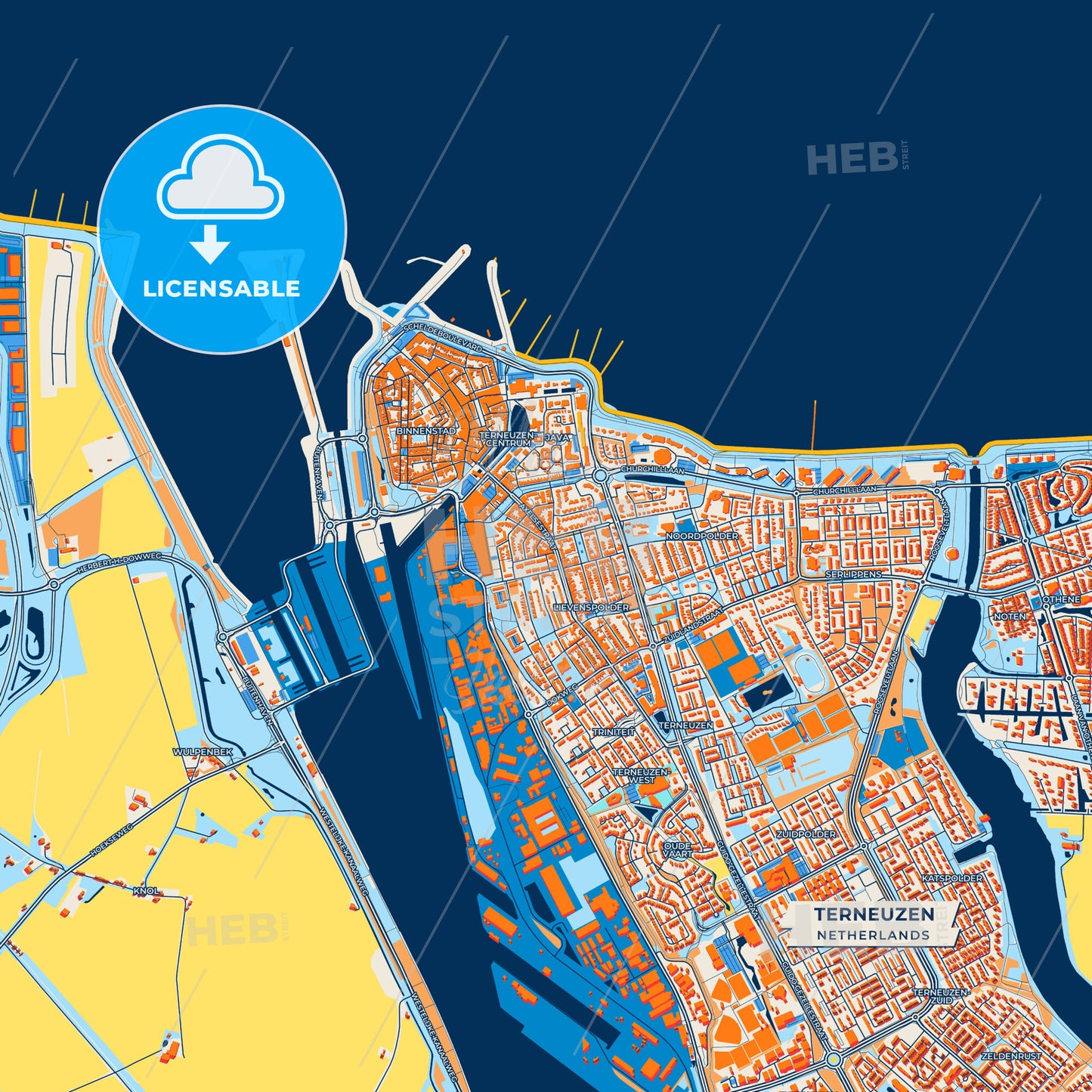 Canvas Print Template of Terneuzen Street Map