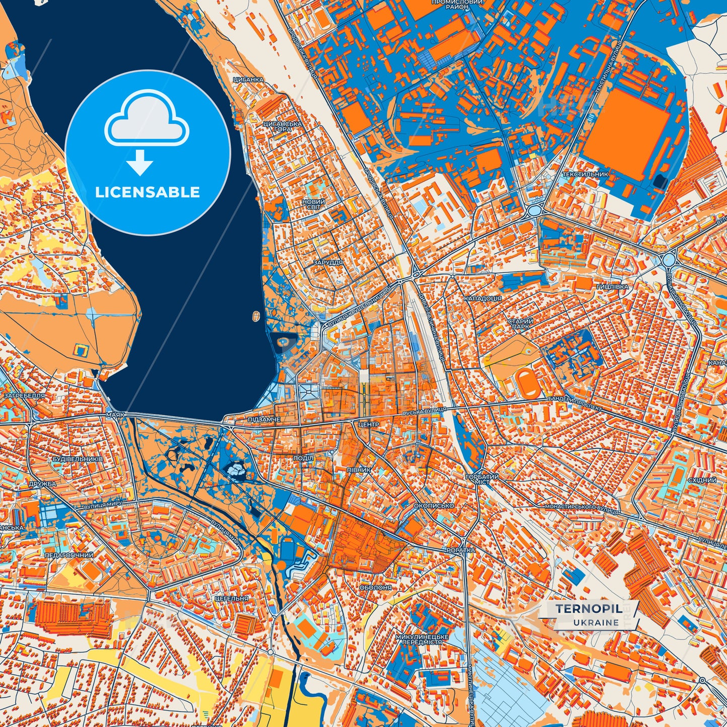 Canvas Print Template of Ternopil Street Map