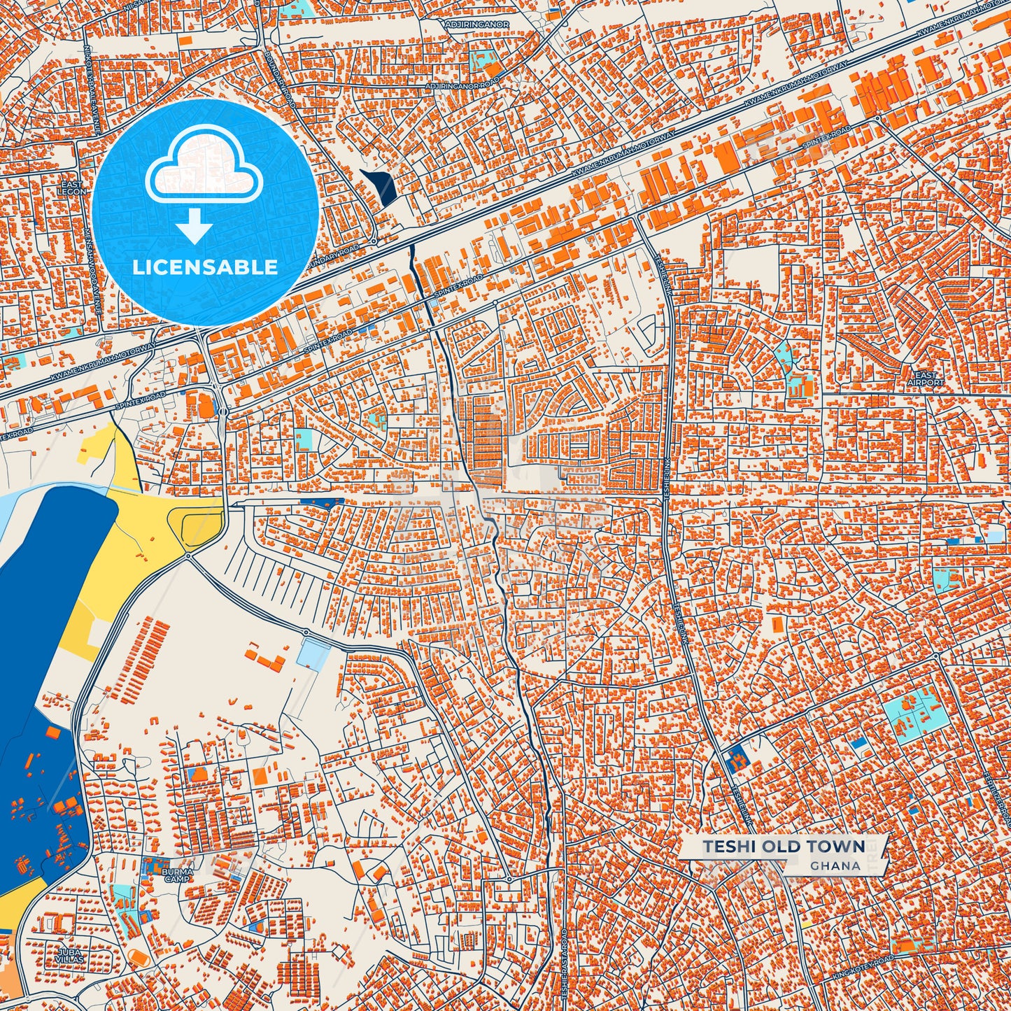 Canvas Print Template of Teshi Old Town Street Map