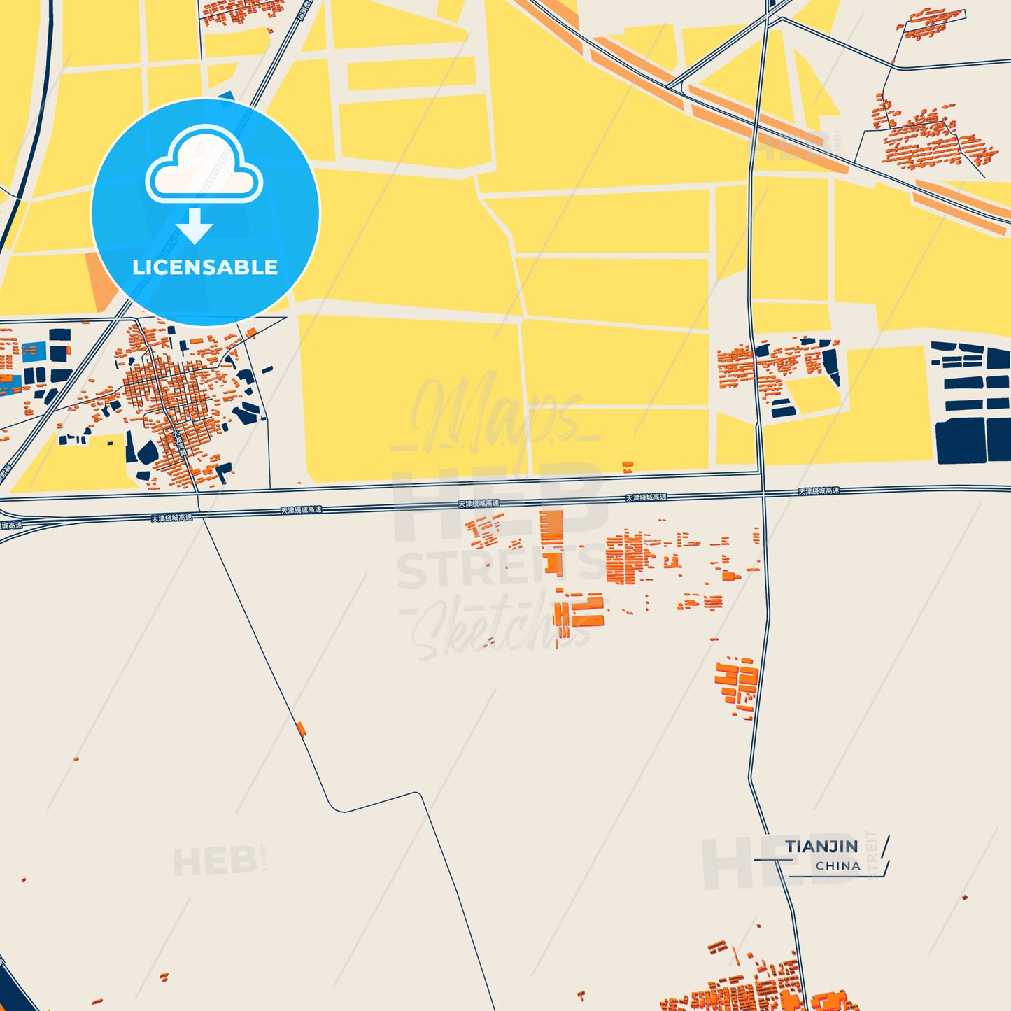 Canvas Print Template of Tianjin Street Map