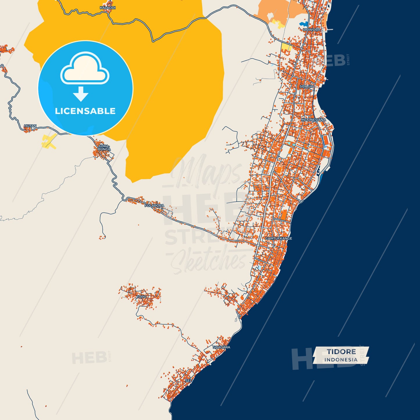 Canvas Print Template of Tidore Street Map