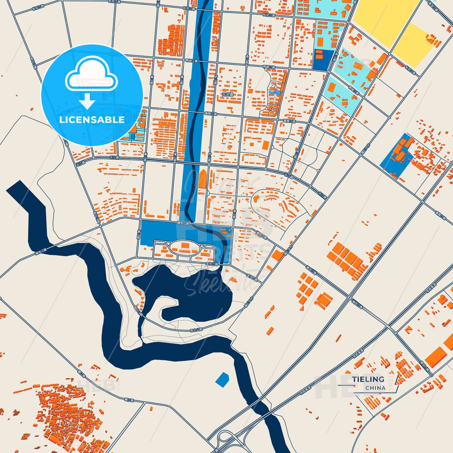 Canvas Print Template of Tieling Street Map