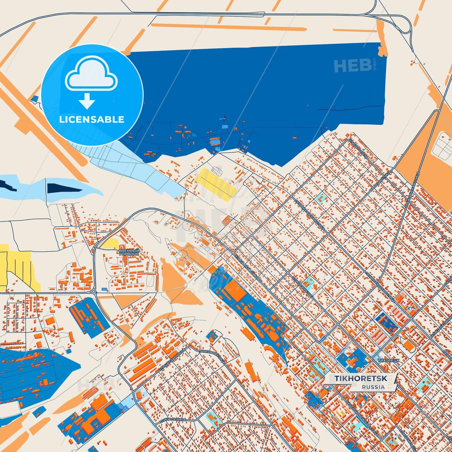 Canvas Print Template of Tikhoretsk Street Map