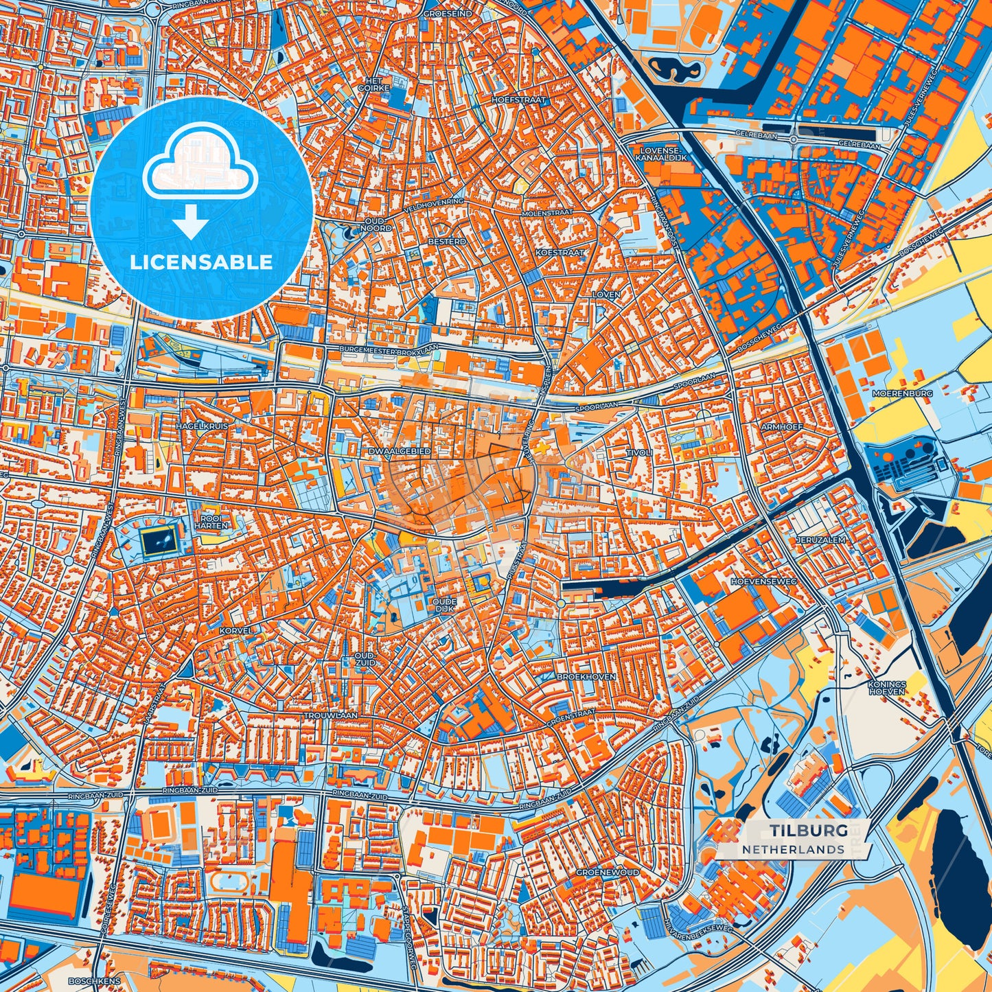Canvas Print Template of Tilburg Street Map