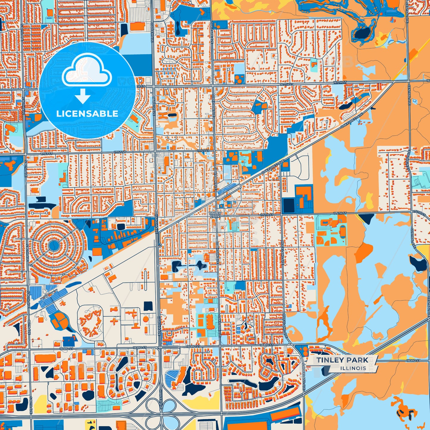 Canvas Print Template of Tinley Park Street Map