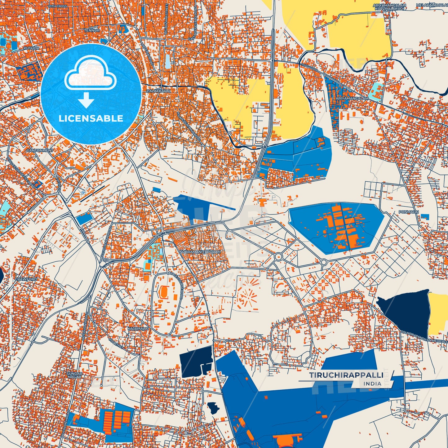Canvas Print Template of Tiruchirappalli Street Map