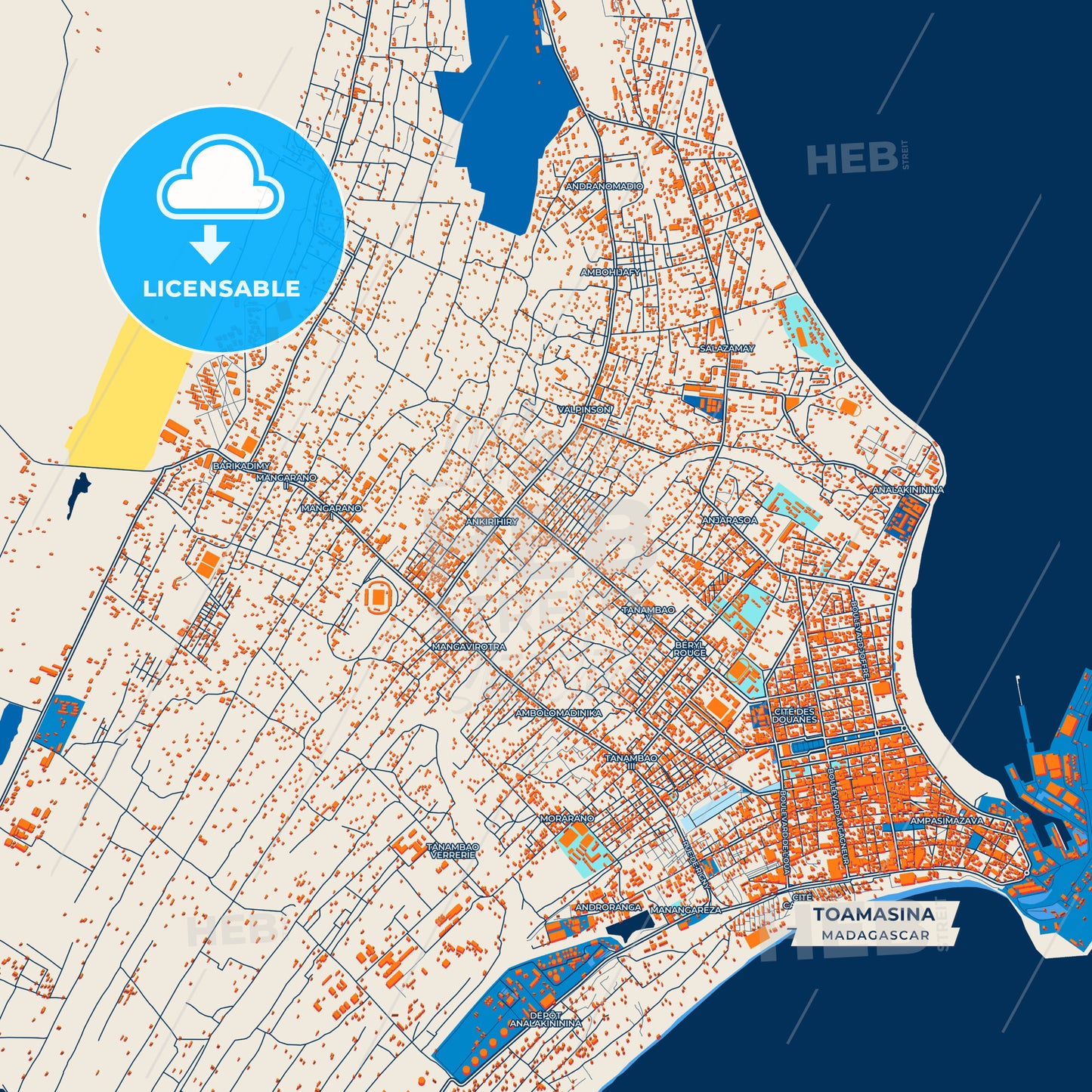 Canvas Print Template of Toamasina Street Map
