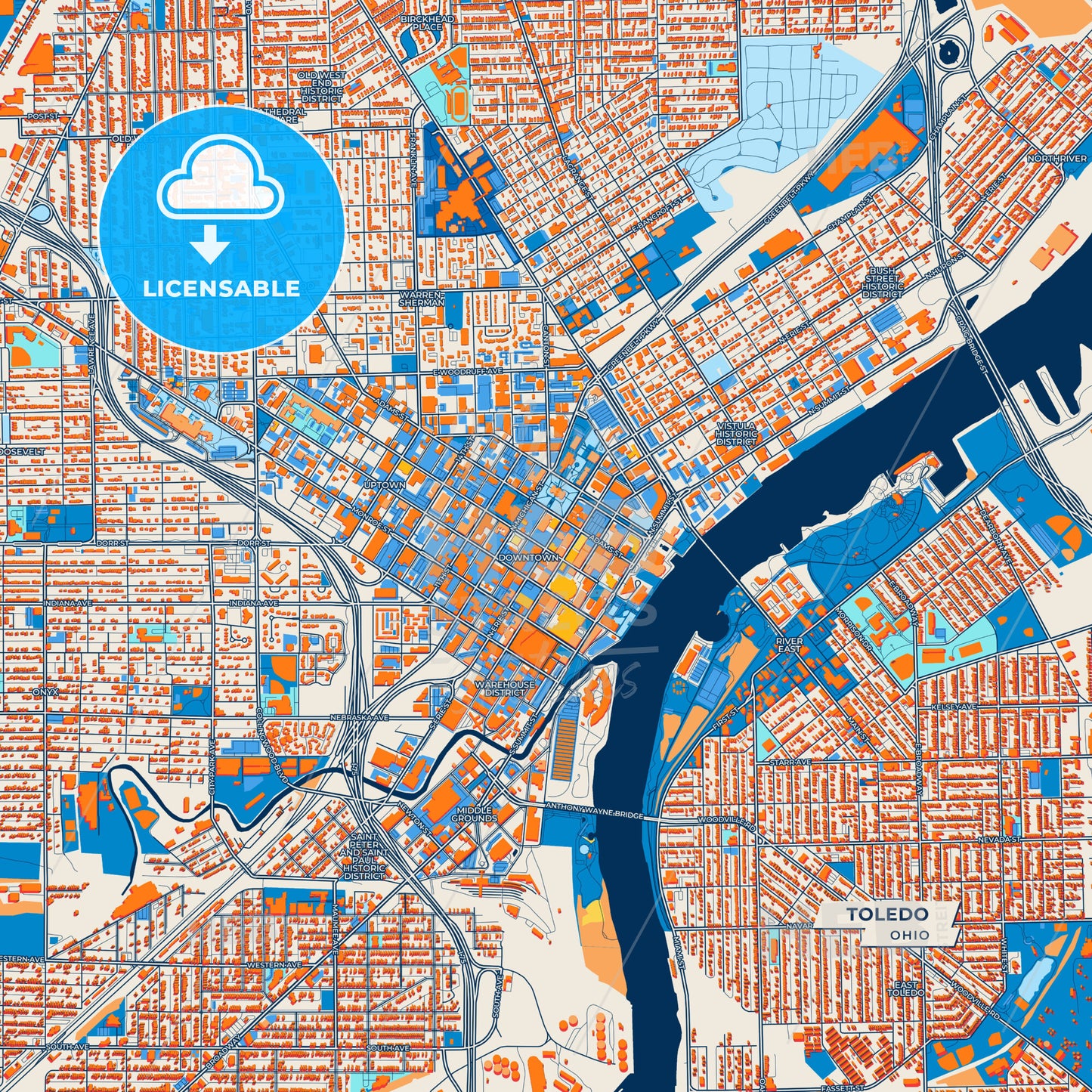 Canvas Print Template of Toledo Street Map
