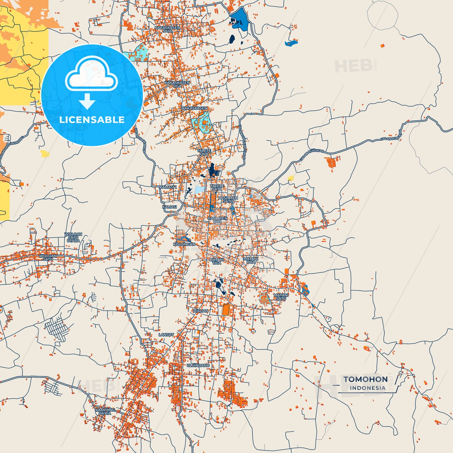 Canvas Print Template of Tomohon Street Map