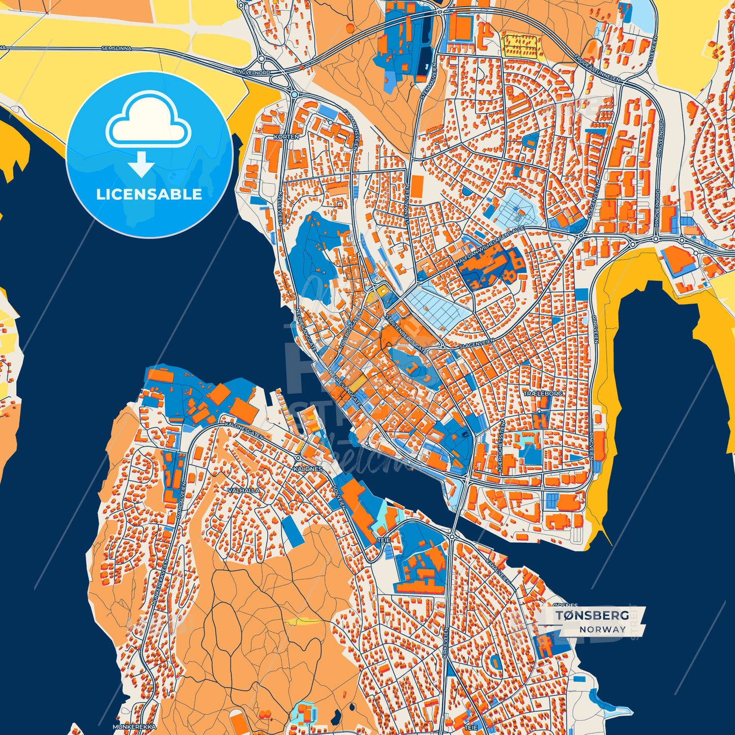 Canvas Print Template of Tønsberg Street Map