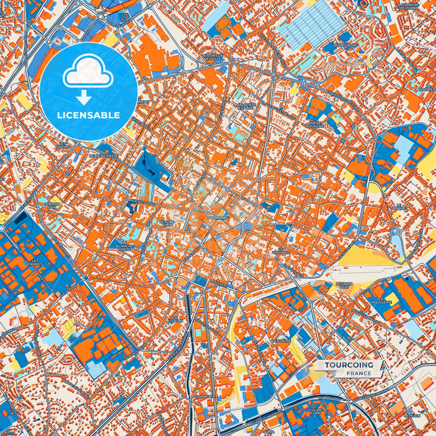 Canvas Print Template of Tourcoing Street Map
