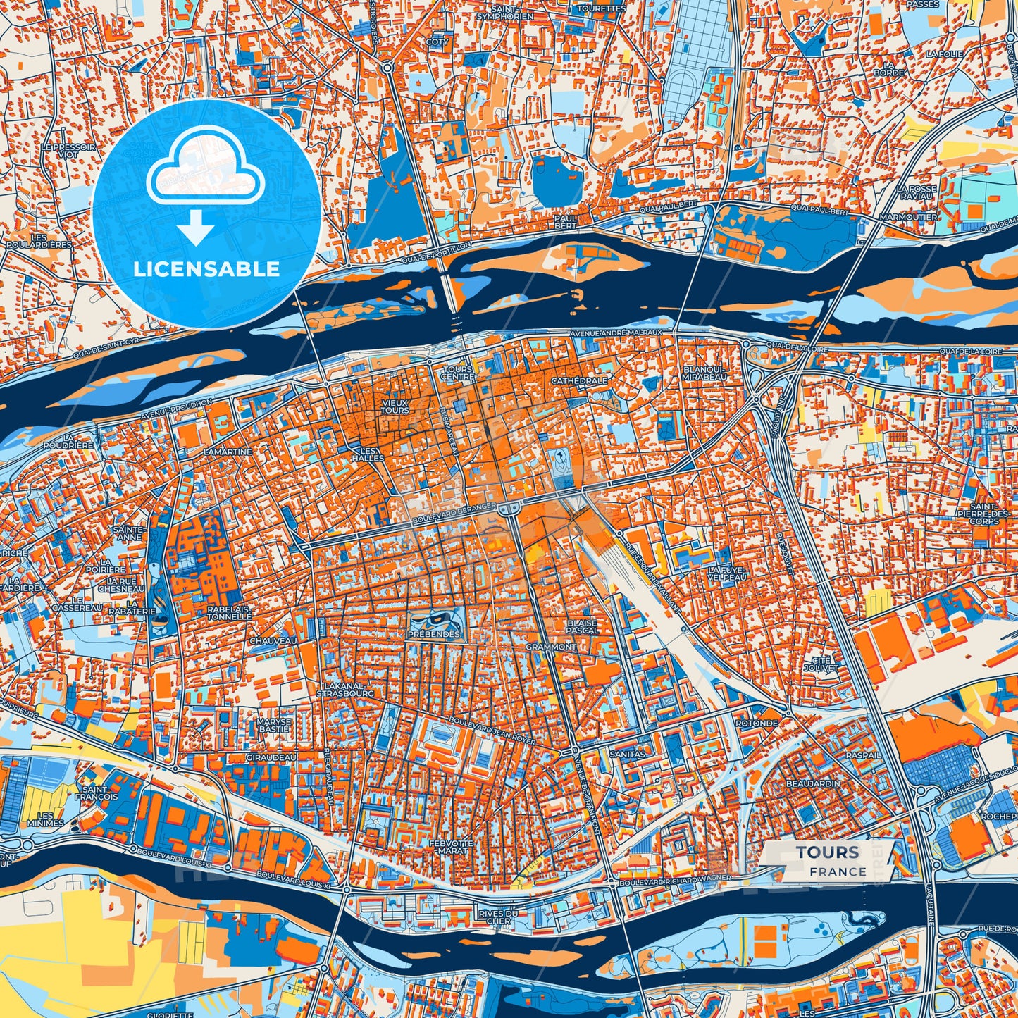 Canvas Print Template of Tours Street Map
