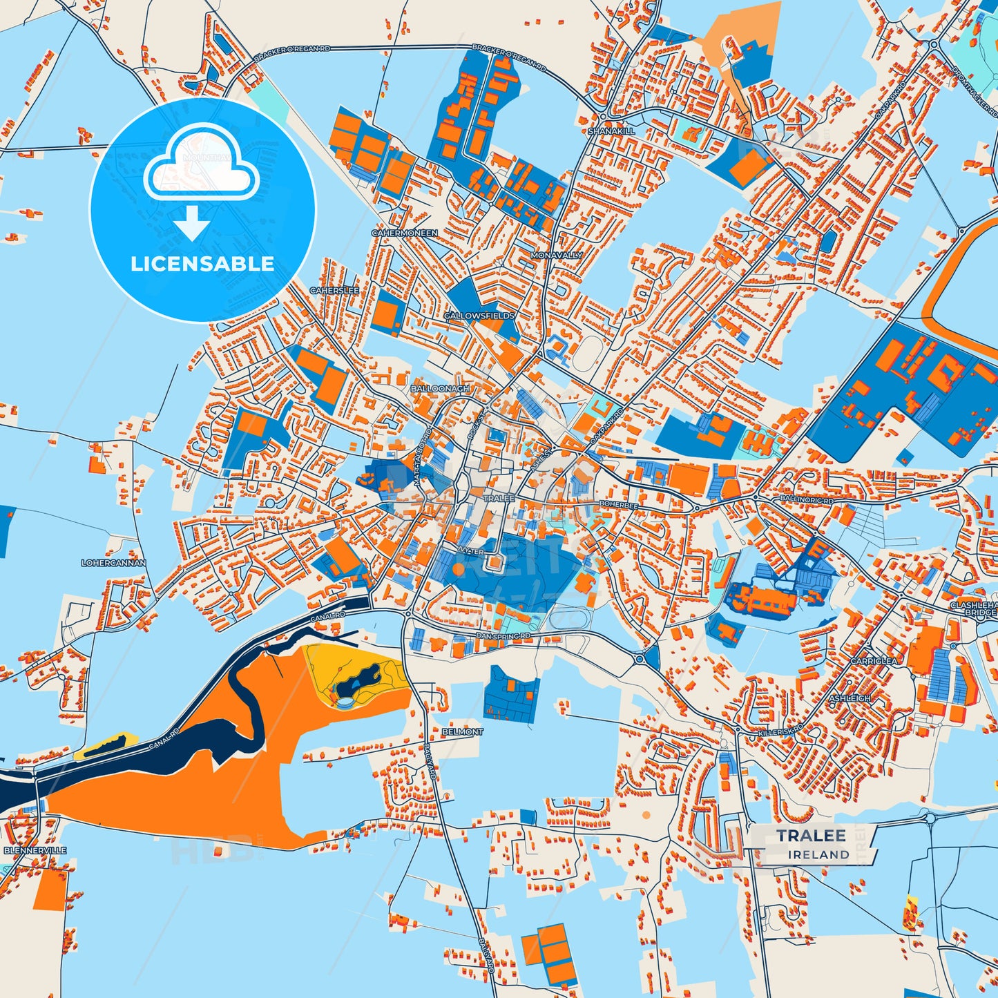 Canvas Print Template of Tralee Street Map
