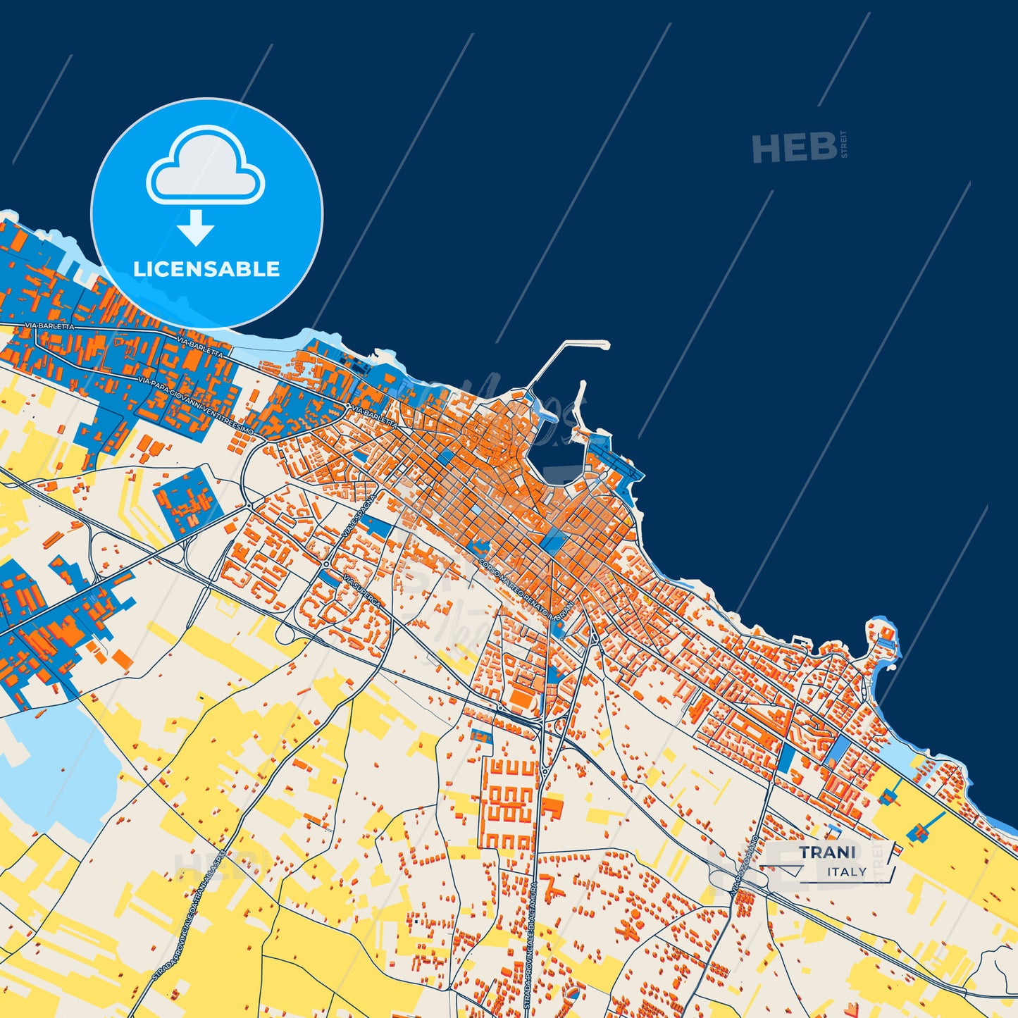 Canvas Print Template of Trani Street Map