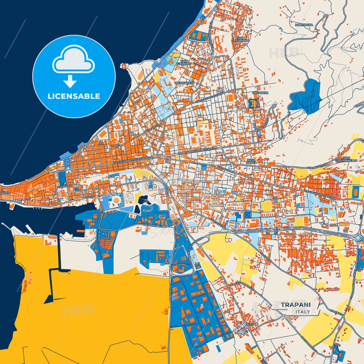 Canvas Print Template of Trapani Street Map