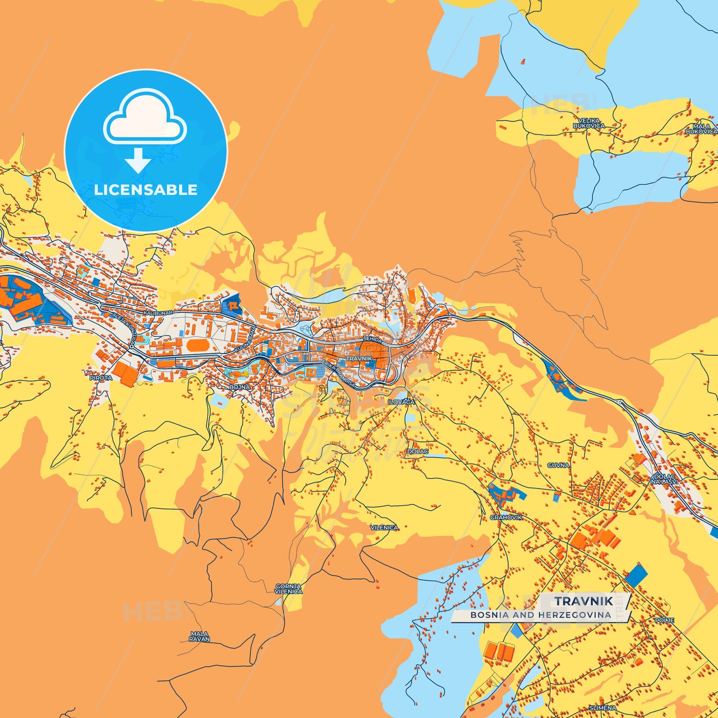 Canvas Print Template of Travnik Street Map