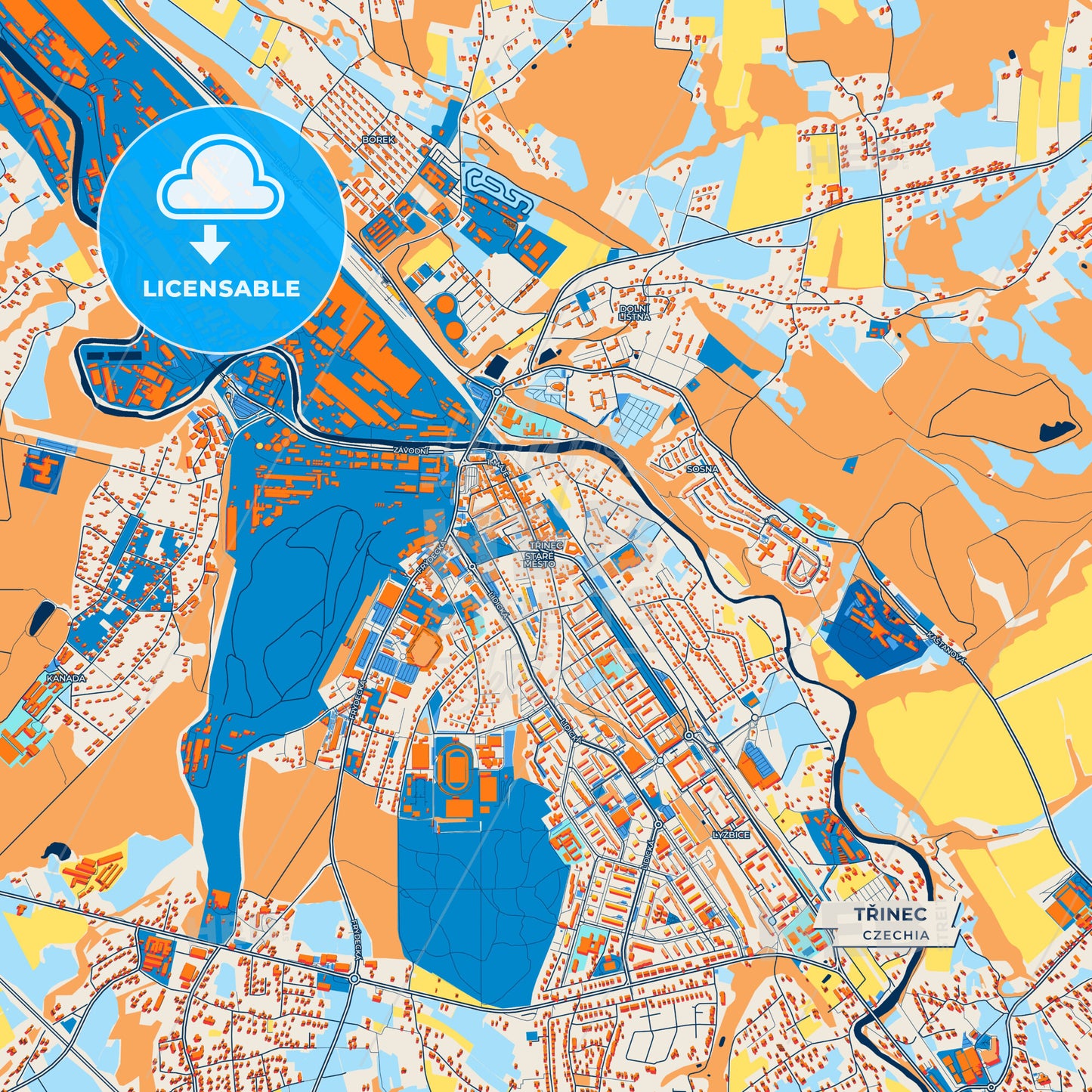 Canvas Print Template of Třinec Street Map