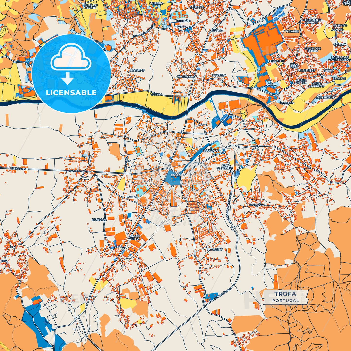 Canvas Print Template of Trofa Street Map