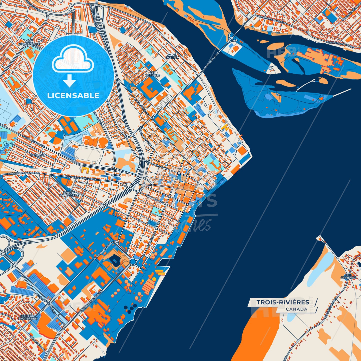 Canvas Print Template of Trois-Rivières Street Map