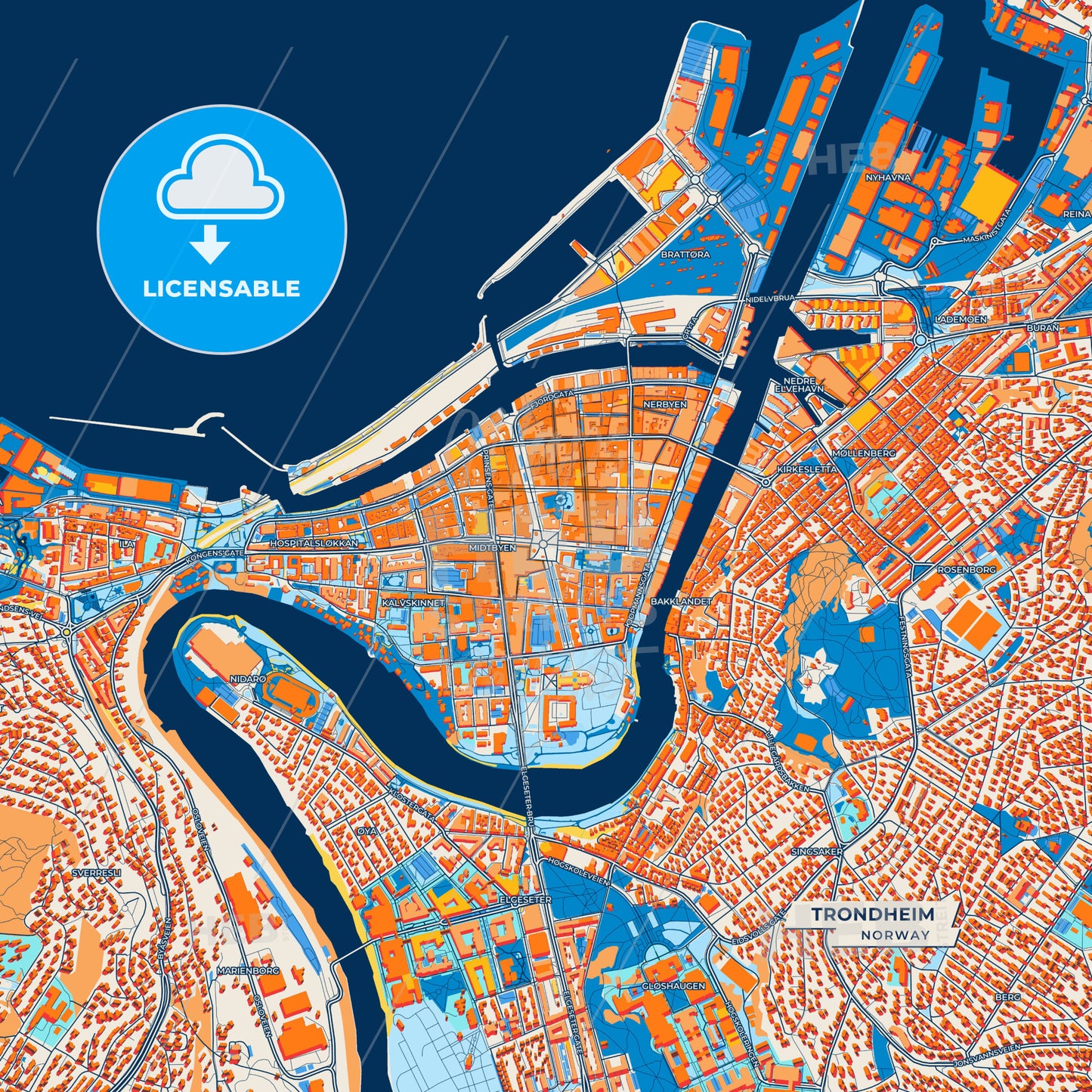 Canvas Print Template of Trondheim Street Map