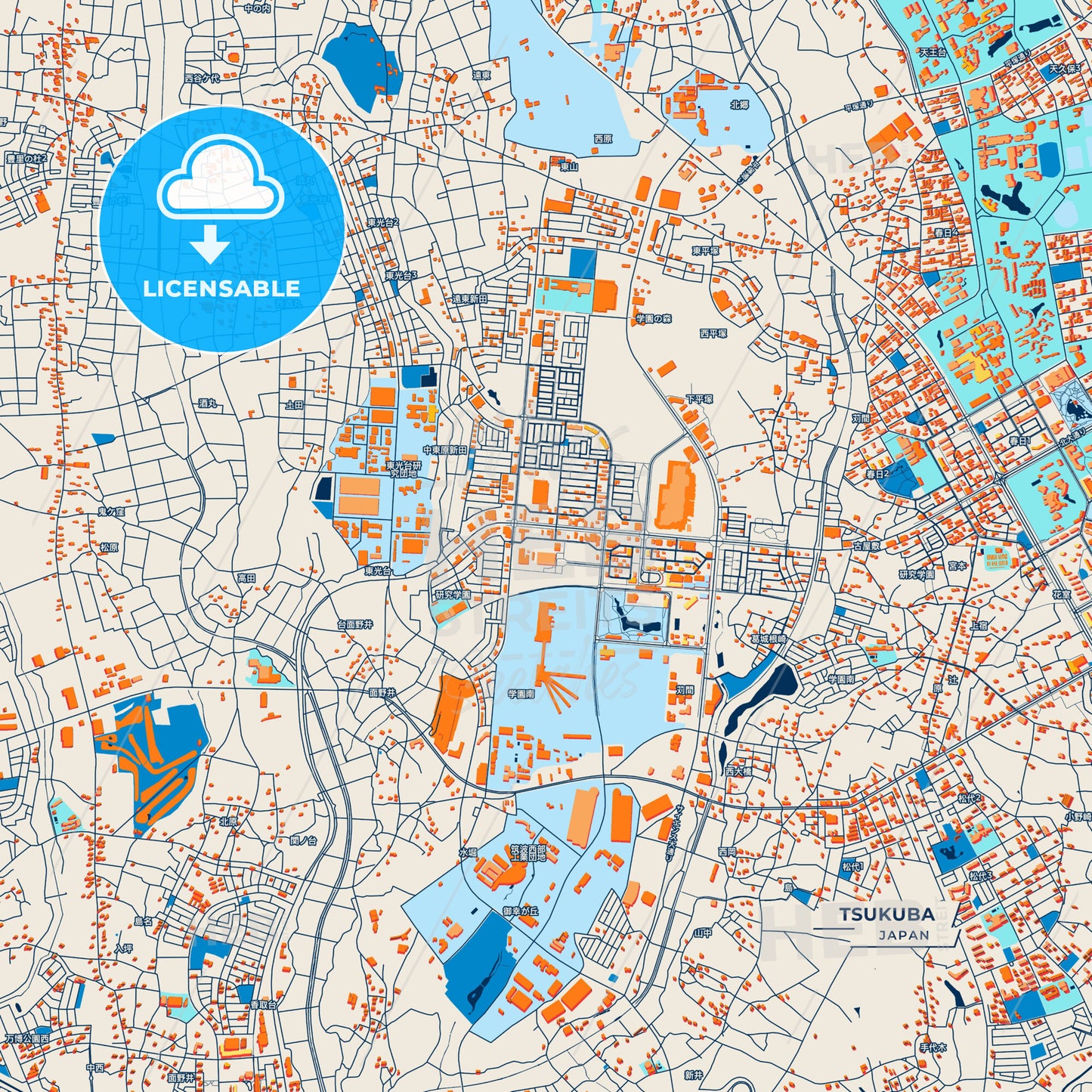 Canvas Print Template of Tsukuba Street Map