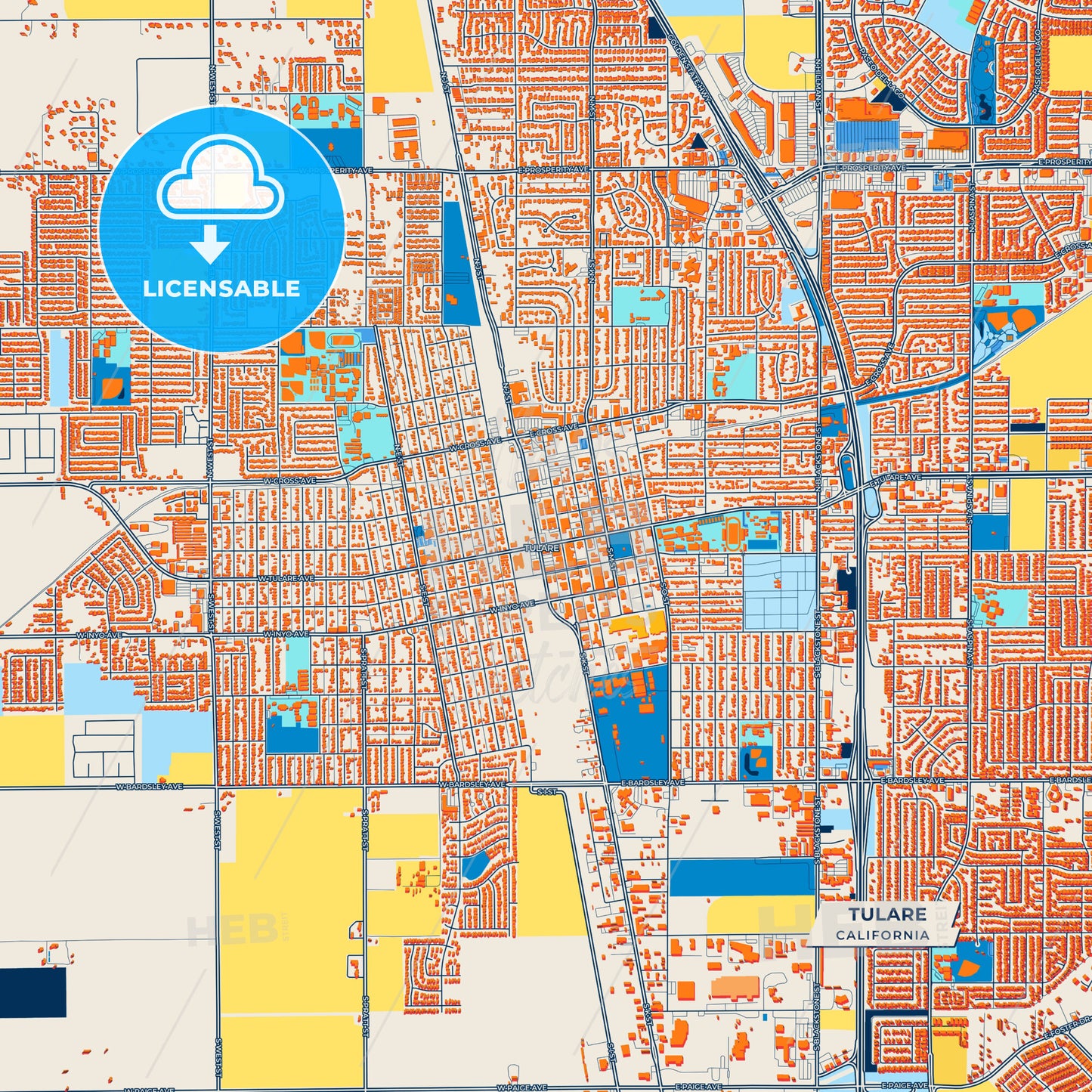 Canvas Print Template of Tulare Street Map