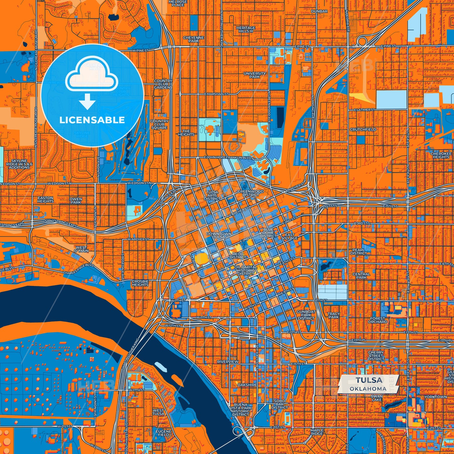 Canvas Print Template of Tulsa Street Map