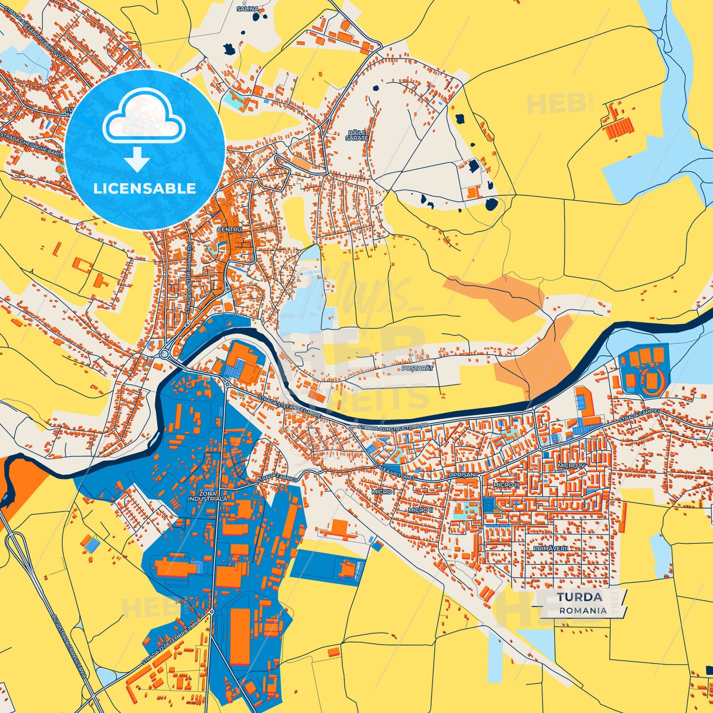 Canvas Print Template of Turda Street Map