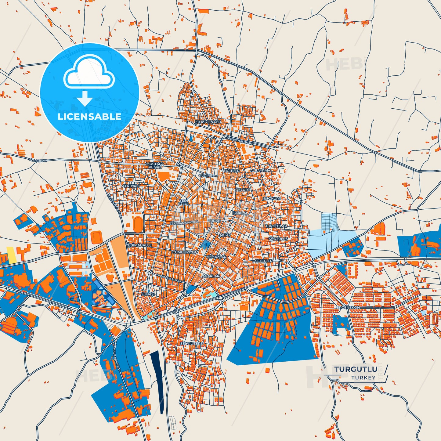 Canvas Print Template of Turgutlu Street Map