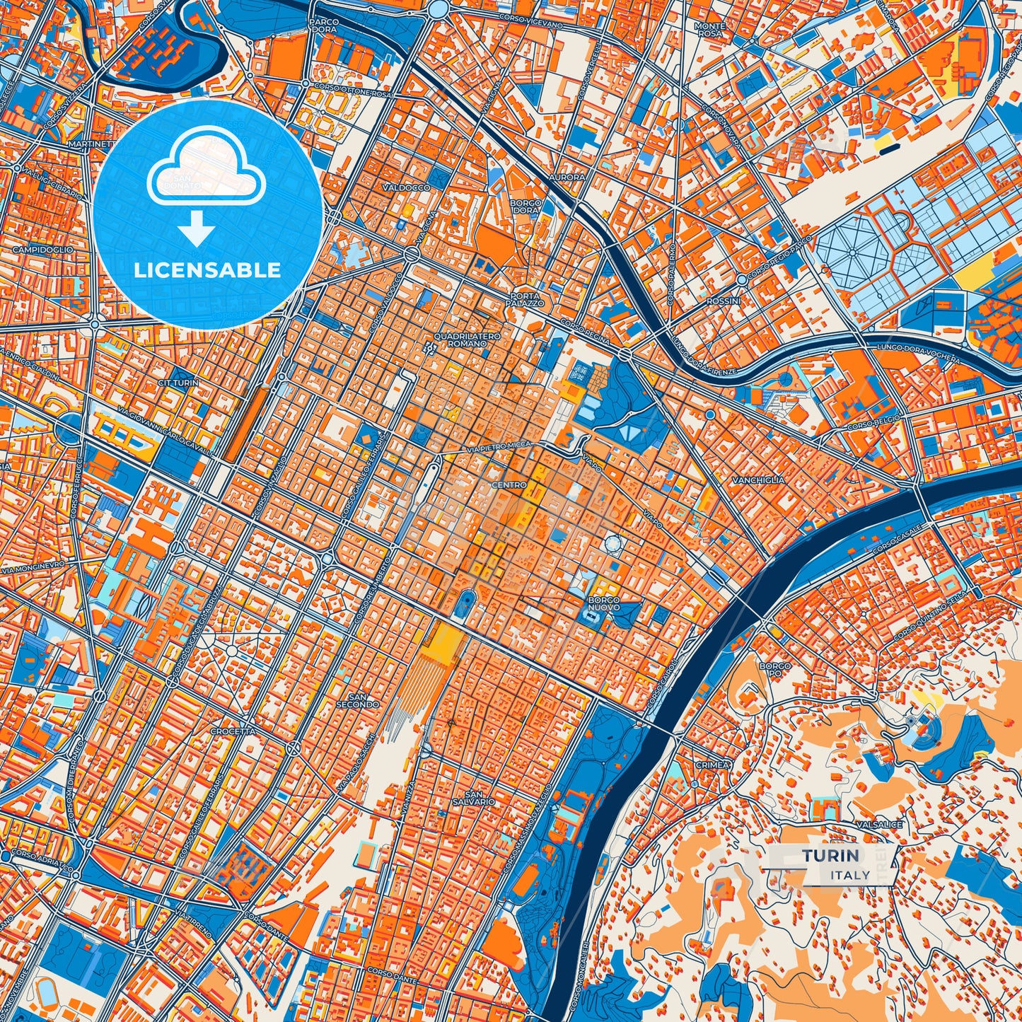 Canvas Print Template of Turin Street Map