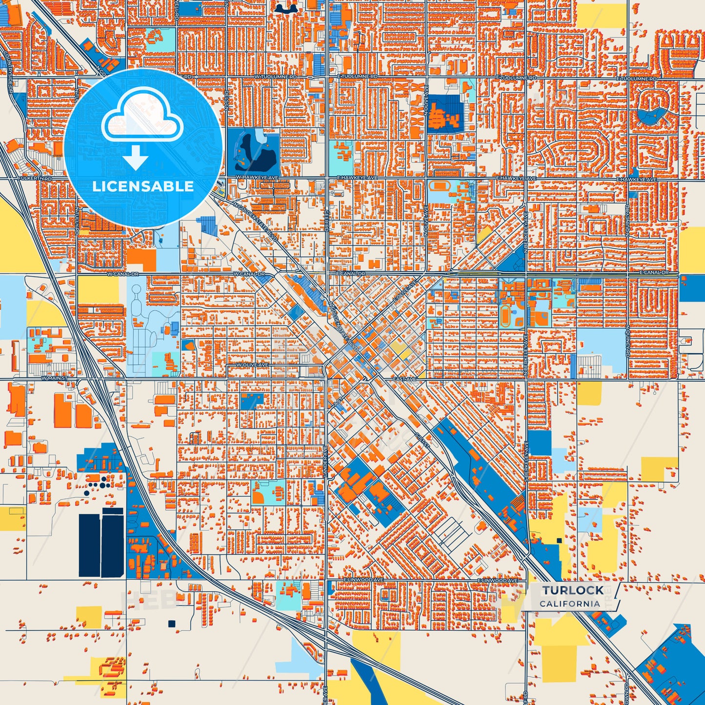 Canvas Print Template of Turlock Street Map