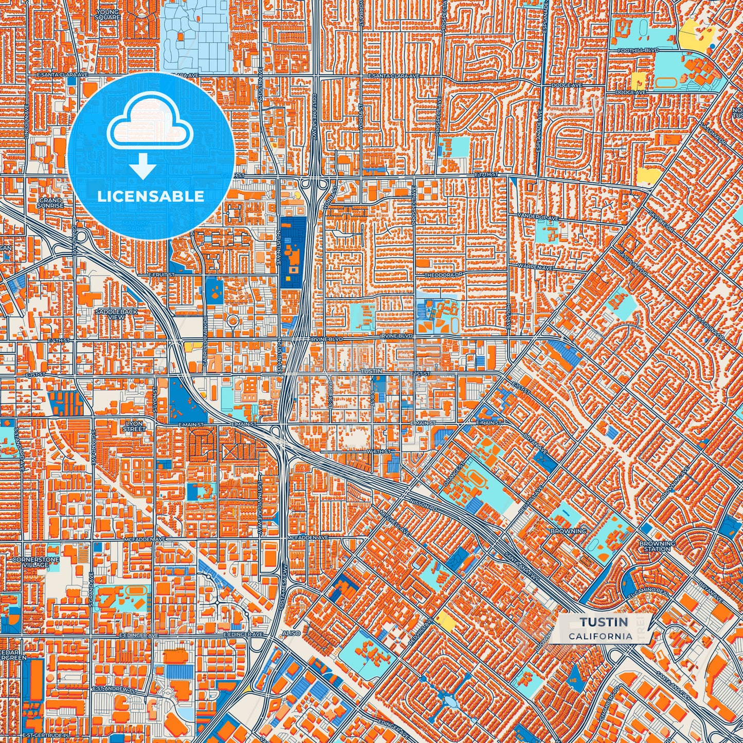 Canvas Print Template of Tustin Street Map