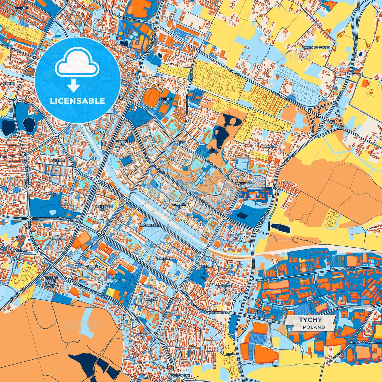 Canvas Print Template of Tychy Street Map