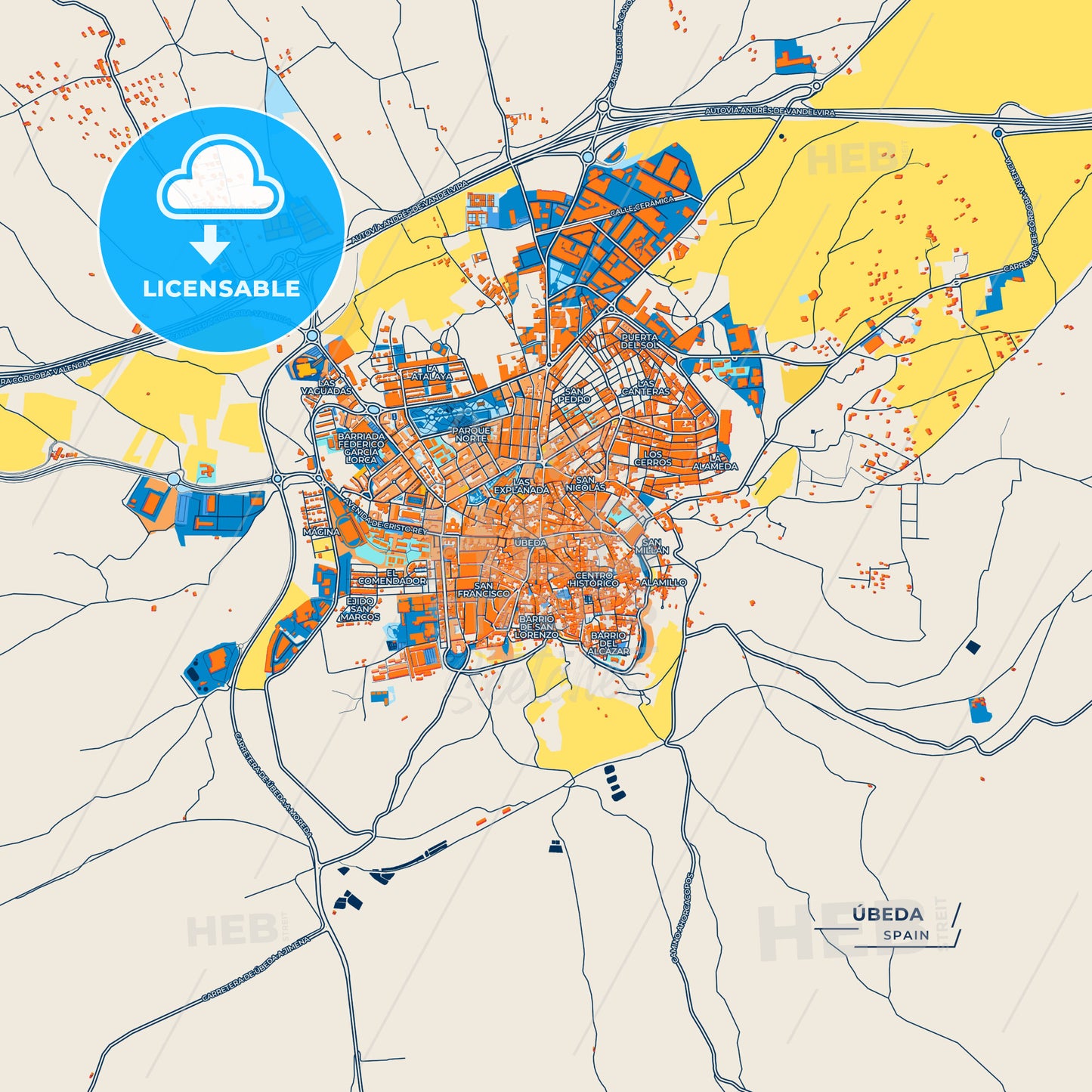 Canvas Print Template of Úbeda Street Map