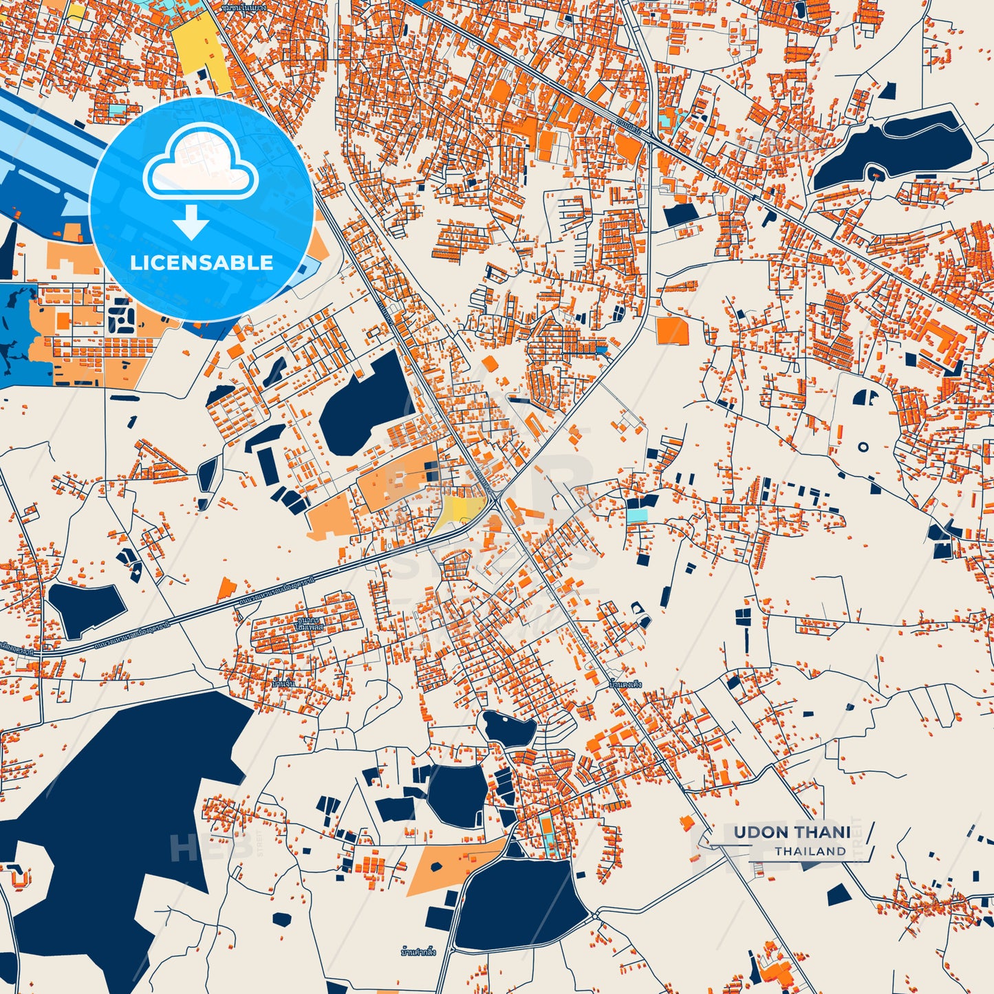Canvas Print Template of Udon Thani Street Map