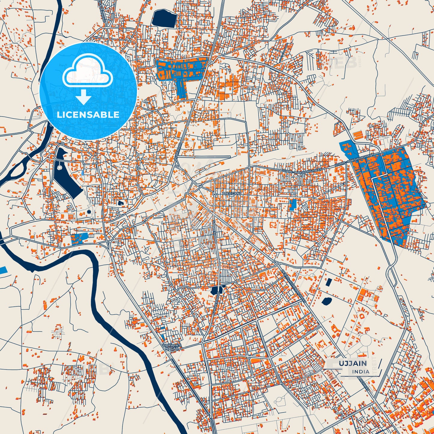Canvas Print Template of Ujjain Street Map