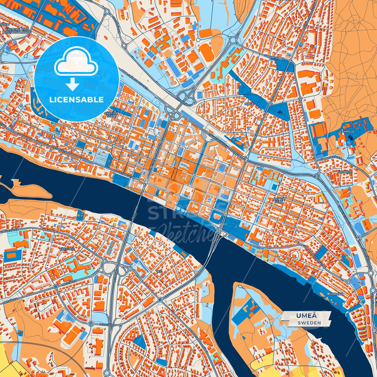 Canvas Print Template of Umeå Street Map