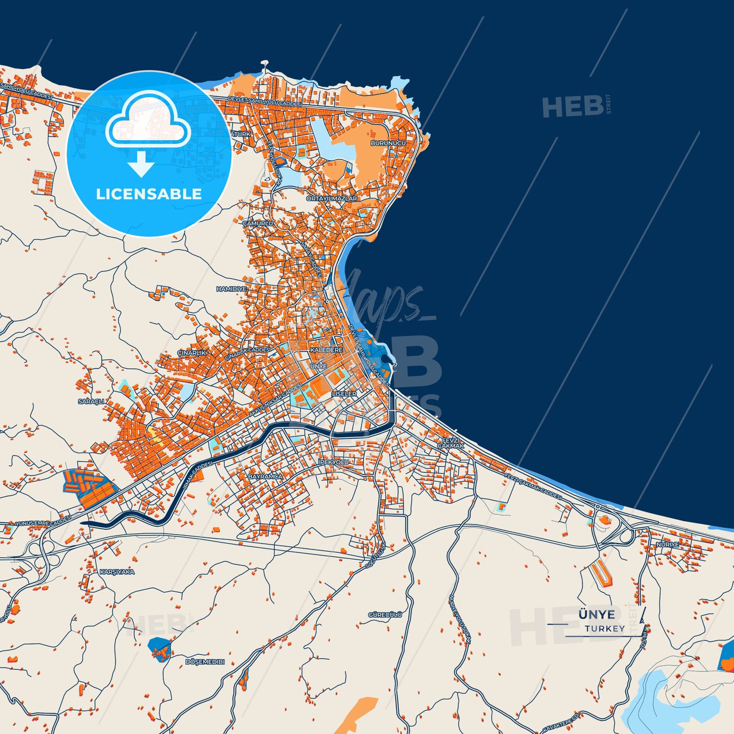 Canvas Print Template of Ünye Street Map