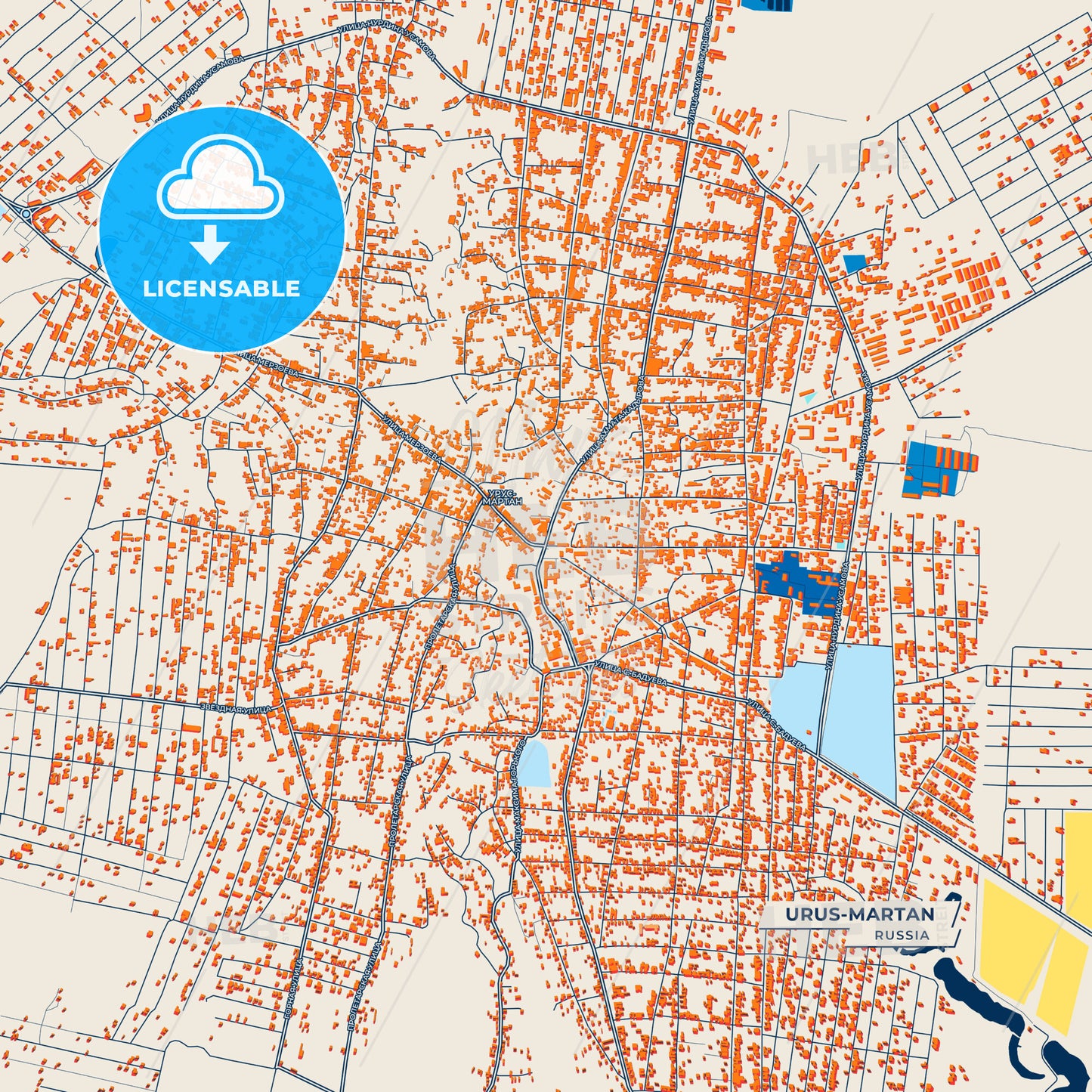 Canvas Print Template of Urus-Martan Street Map