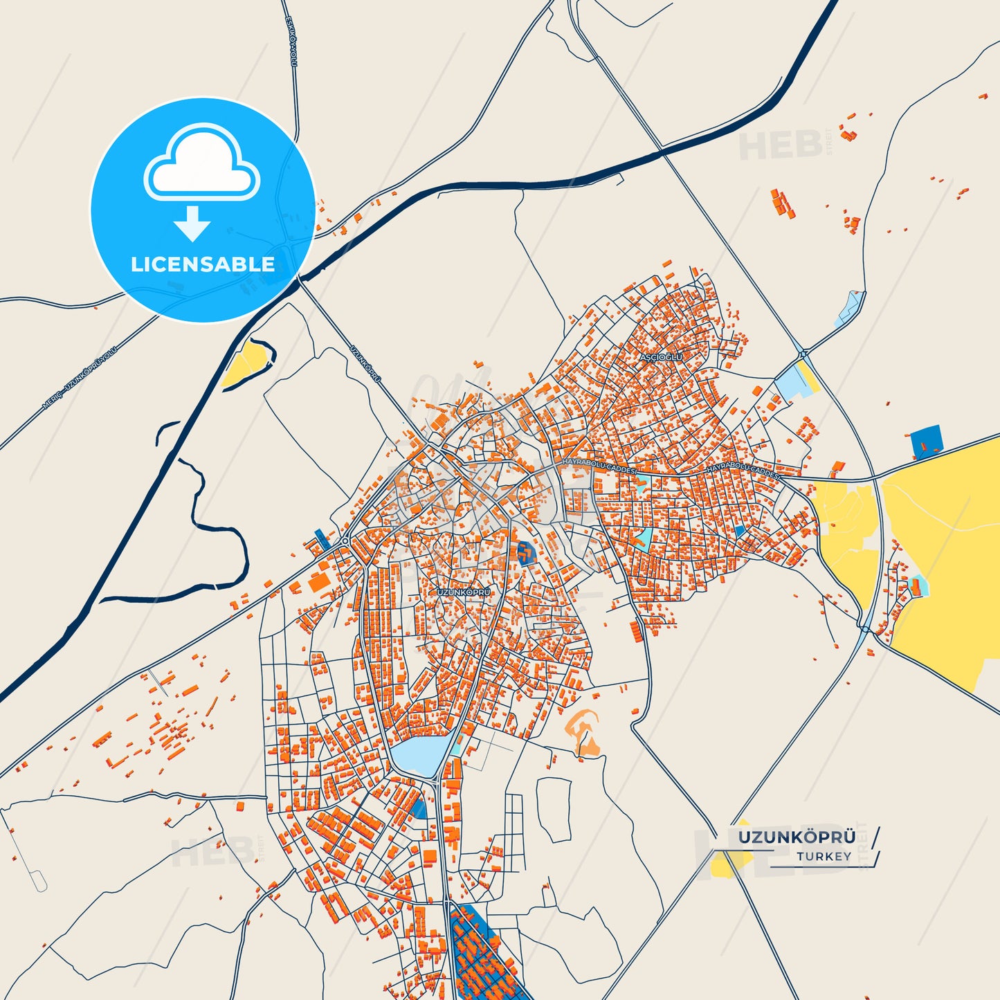 Canvas Print Template of Uzunköprü Street Map