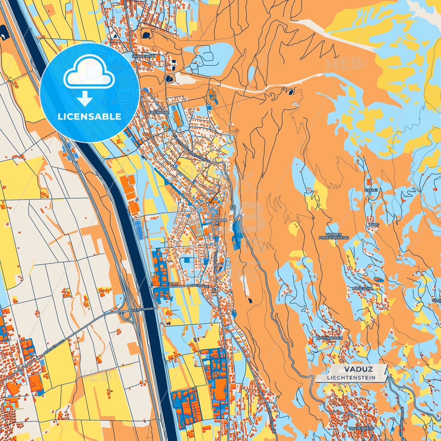Canvas Print Template of Vaduz Street Map