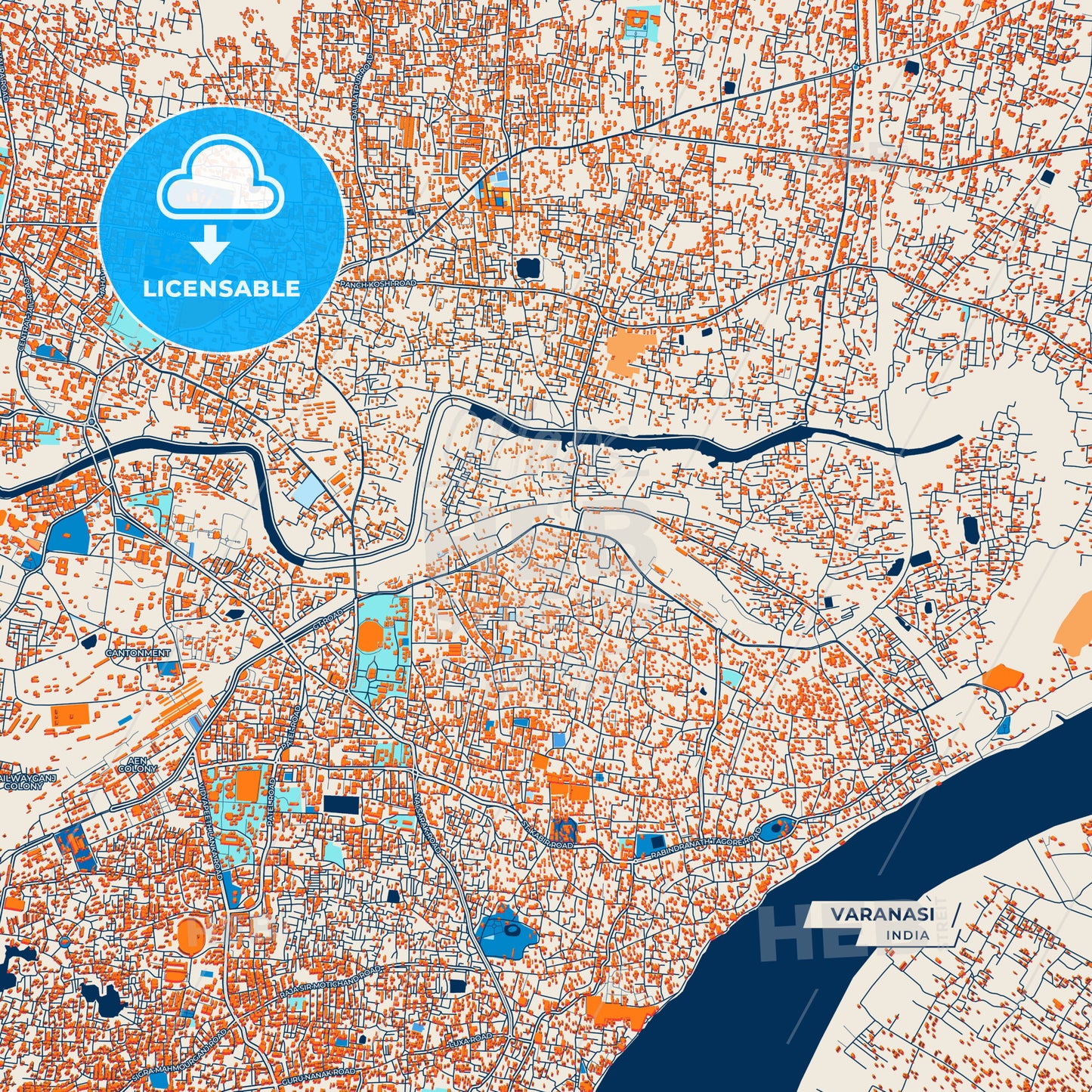Canvas Print Template of Varanasi Street Map