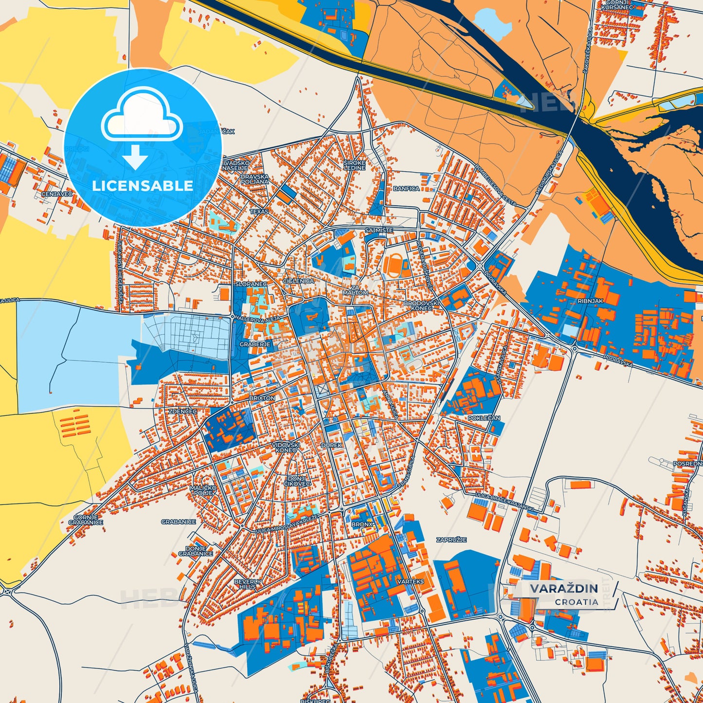 Canvas Print Template of Varaždin Street Map